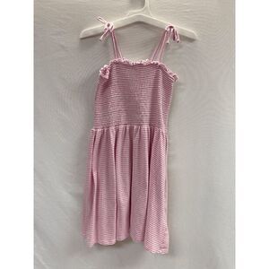Forever 21 Girls Self Tie Strap Smocked Dress Pink White Striped Size 13-14